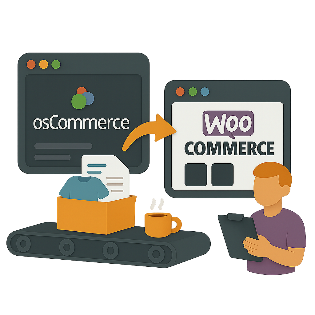 Umzug von osCommerce zu WooCommerce illustriert Umzug von osCommerce zu WooCommerce illustriert